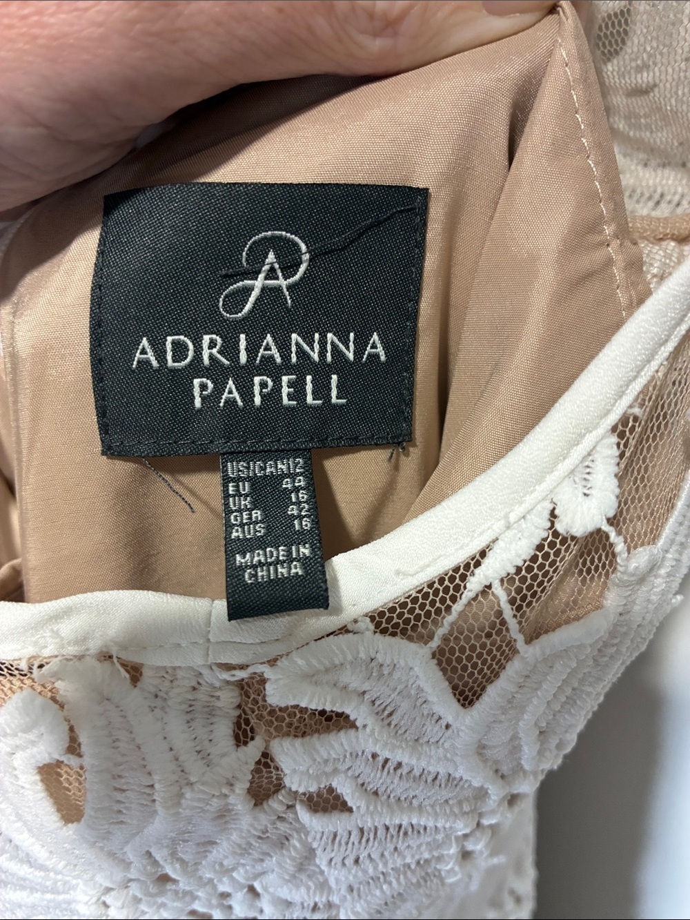 Adrianna Papell Ivory Lace Nude Illusion Fit & Flare Cocktail Dress 12 - Picture 3 of 9